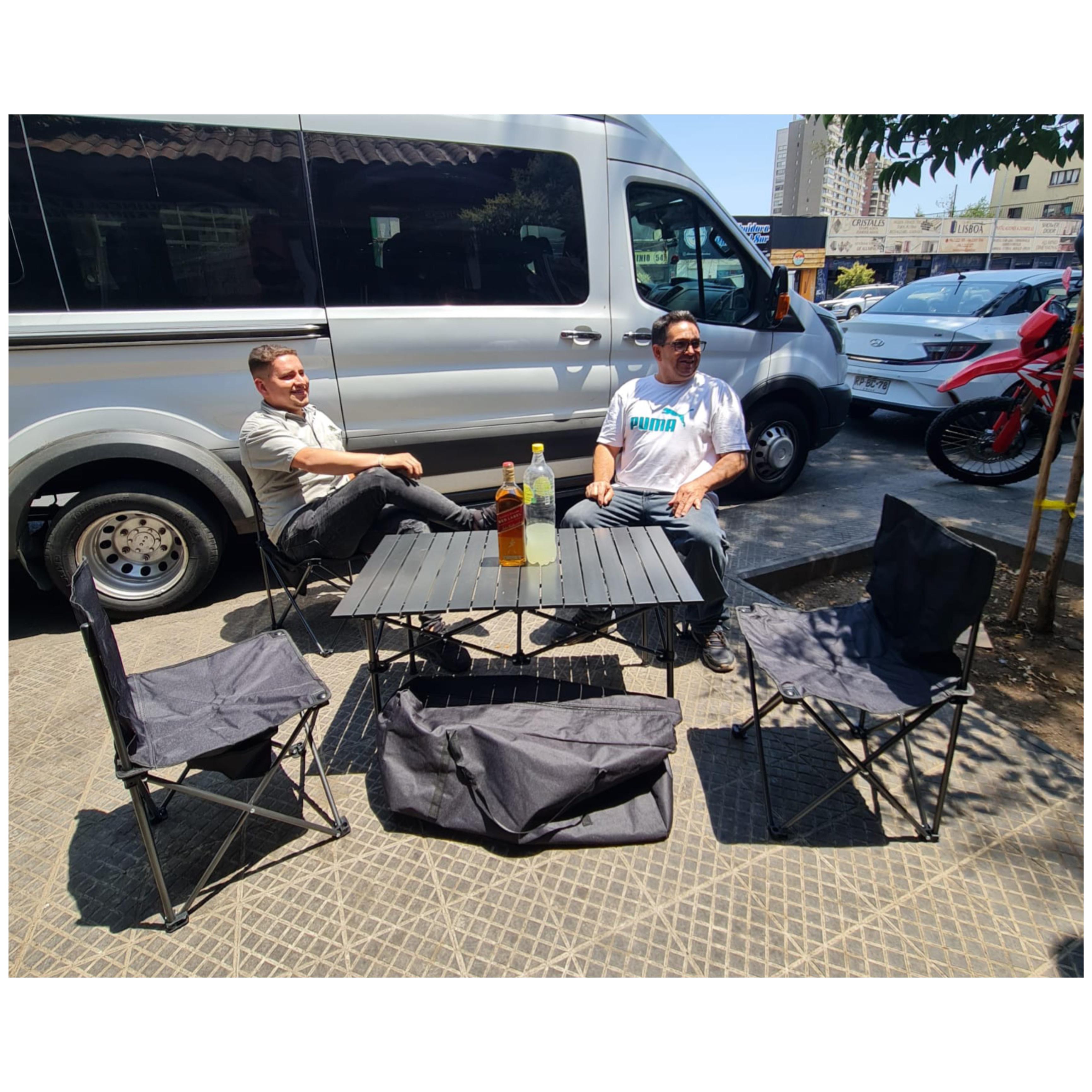 Set Mesa + 4 Silla Plegable Camping Portátil + Bolso