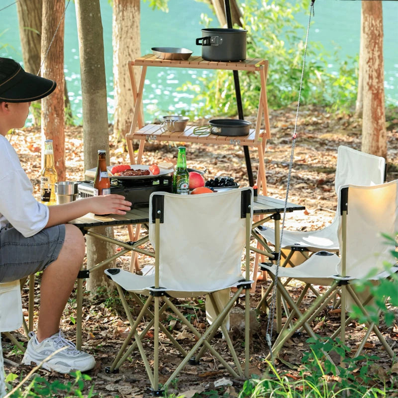 Set Mesa + 4 Silla Plegable Camping Portátil + Bolso